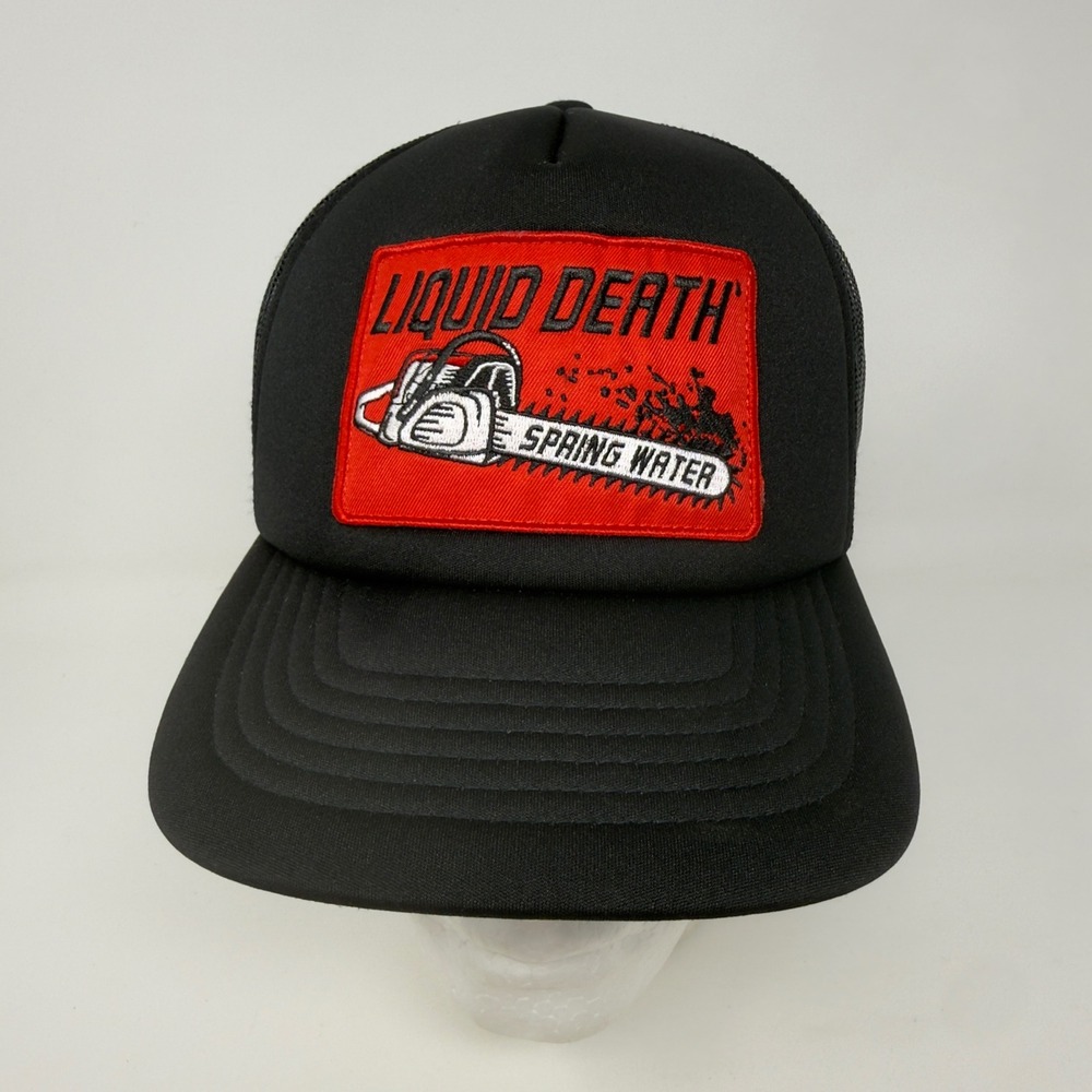 Liquid Death‎ Mountain Water Trucker Hat Black Chainsaw Murder Your Thirst Cap